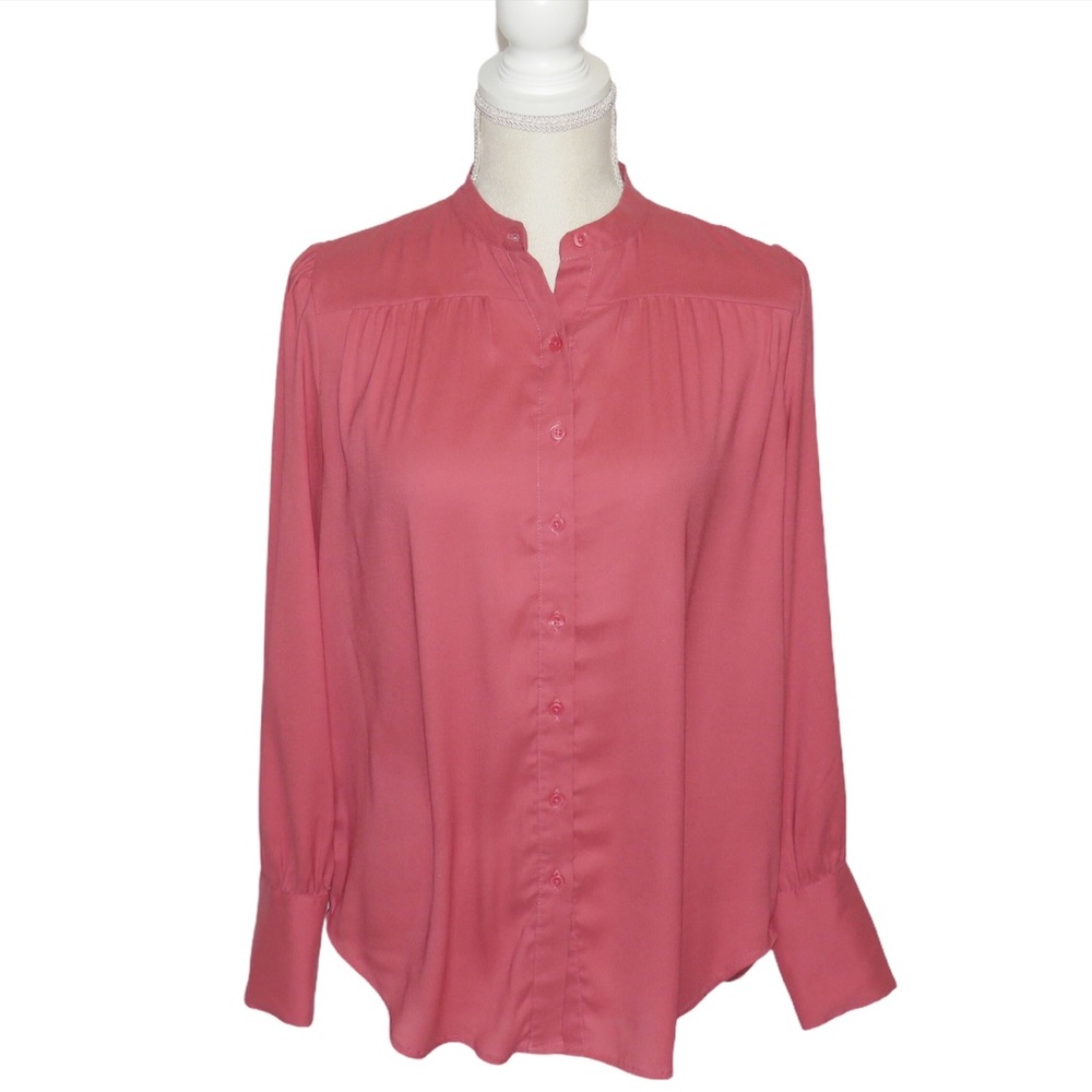 Ann Taylor Rose Pink Button Up Long Sleeve Top Size XS